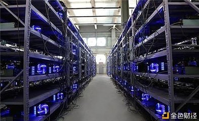 Modern cryptocurrency mining farm with rows of mining rigs operating efficiently
