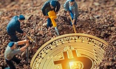 A vast green-powered Bitcoin mining farm with rows of energy-efficient ASIC miners